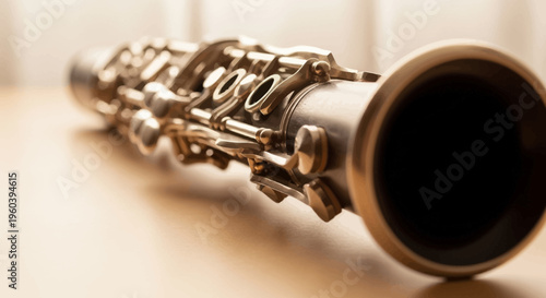 Close-up of a Clarinet Bell and Keys, Musical Instrument Detail