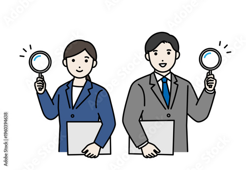 虫眼鏡を持っているビジネスパーソン