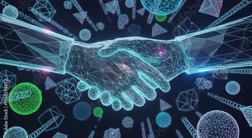 Digital Handshake: Futuristic Business Partnership and Global Network Connection