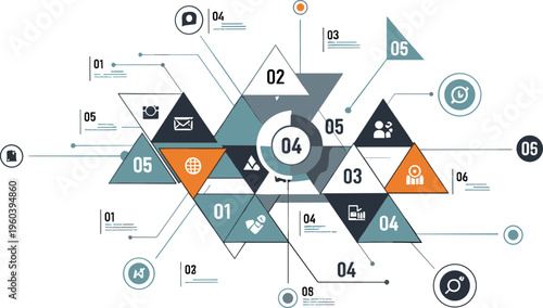 Business process infographic template vector with triangular elements steps data flow and analytics for modern corporate presentation design