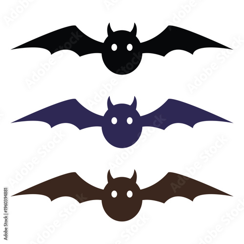 Halloween Bat Silhouette Trio Vector Icons With Cute Spooky Wings And Night Theme