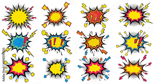 Comic Book Explosion Speech Bubbles, Sound Effects, and Action Lines