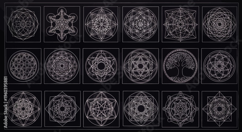 Esoteric Sacred Geometry Symbols, Mystical Ornate Patterns, Occult Alchemy Signs