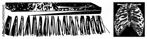 Old paintbrush with frayed bristles, artist tool, studio equipment, worn handle, textured bristles, brush for painting.