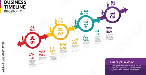 Business timeline infographic vector template with quarterly milestones for progress strategy planning and presentation visualization design