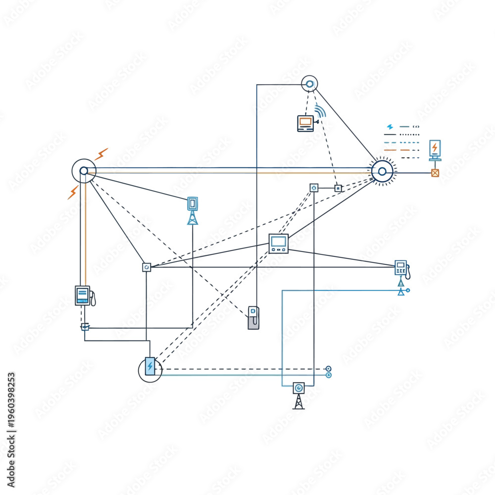 Fototapeta premium Abstract technological network of interconnected devices, systems, and data flows