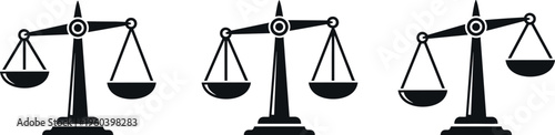  Black silhouette vector illustration of balance scales showing tilt and equilibrium, justice artwork, fairness design element, law symbol icon
