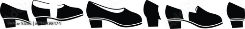   
Women’s dress shoe silhouettes, low to medium heel vector illustration showcasing fashion footwear styles for design and creative projects
