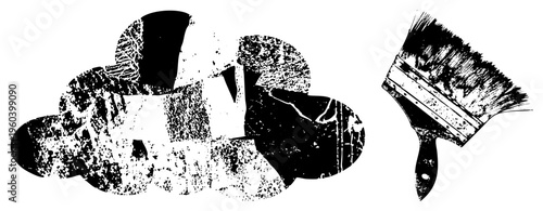 Handheld paintbrush with bristles, ink splatter, artistic strokes, graphic design element, creative tool, vector illustration.