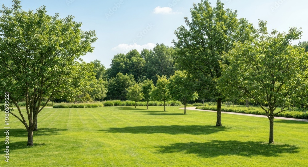 Obraz premium Lush Green Landscape with Trees and Open Space.
