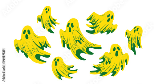 Spooky Yellow Ghosts Halloween Illustration