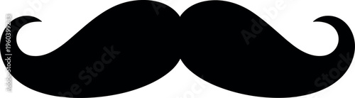 Black and white mustache silhouette vector illustration, facial hair icon, grooming symbol, masculine style design artwork, classic handlebar concept