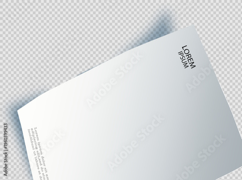 Blank sheet of paper with page curl and shadow, design element for advertising and promotional message isolated on white background. EPS 10 vector illustration.