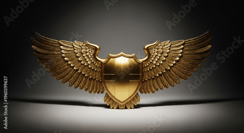 Golden Wings Shield Emblem Badge Heraldic Symbol Award Victory Luxury Prestige
