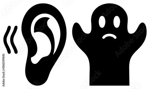 Ear receiving, ghost figure expressing sadness, perception symbol, soundwave illustration, emotional hearing concept.