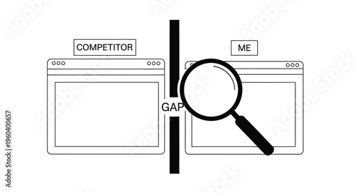 Competitor Comparison, Gap Analysis, Business Strategy, Magnifying Glass Vector