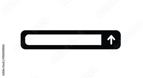 Search bar icon, magnifying glass button, upload symbol, black and white vector graphic