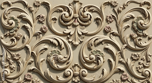 ornate baroque plaster relief with floral motifs, architectural detail
