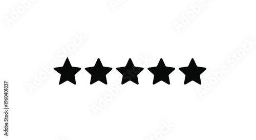 Five black stars rating symbol in minimalist style on white background for business review isolated on white background