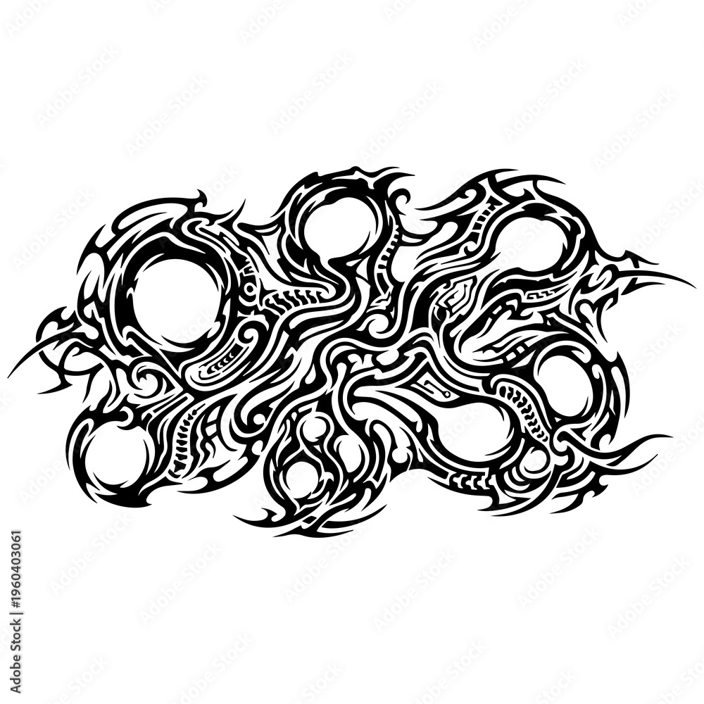 Fototapeta premium Complex Black Vector Tribal Bio-mechanical Abstract Tattoo Stencil Design Set Isolated on White