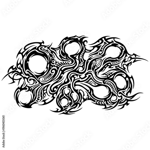 Complex Black Vector Tribal Bio-mechanical Abstract Tattoo Stencil Design Set Isolated on White