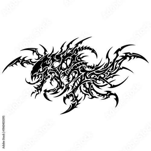 Abstract Tribal Alien Creature Blackwork, Aggressive Gothic Extraterrestrial Design