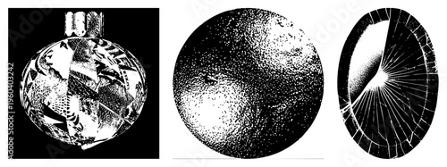 Decorative globe with angular facets, engraved, and stippled shading, vector art, isolated design, technical rendering.