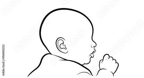 Newborn Baby Face Sketch - A Simple Line Drawing Illustrating a Child's Profile in Black and White