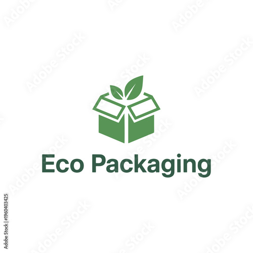Eco Packaging Green Box and Leaves Logo for Sustainable Business