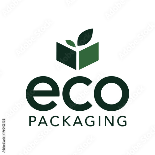 Modern Eco Packaging Brand Logo with Green Box and Sprouting Leaves