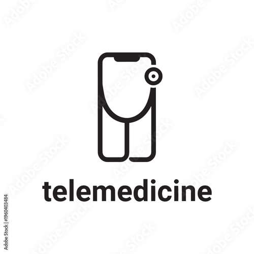 Minimalist Telemedicine Logo with Smartphone Stethoscope Combination