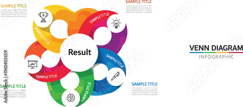 Circular Venn diagram infographic vector template for business options comparison layered process analysis and presentation design