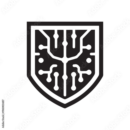 Cyber Security Shield Icon With Digital Circuit Board Protection
