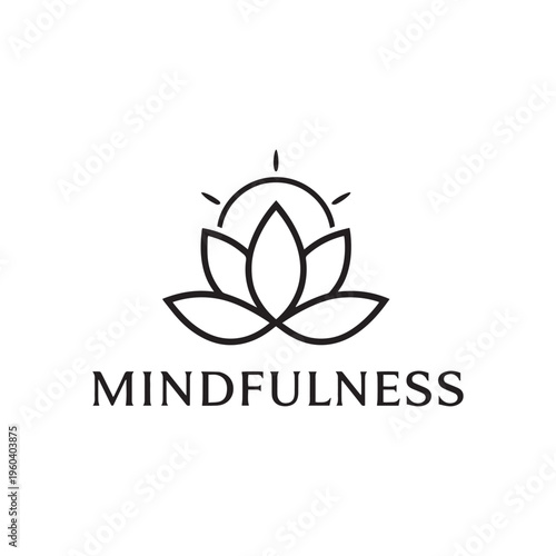 Minimalist Mindfulness Lotus Flower and Sun Logo for Wellness Brand