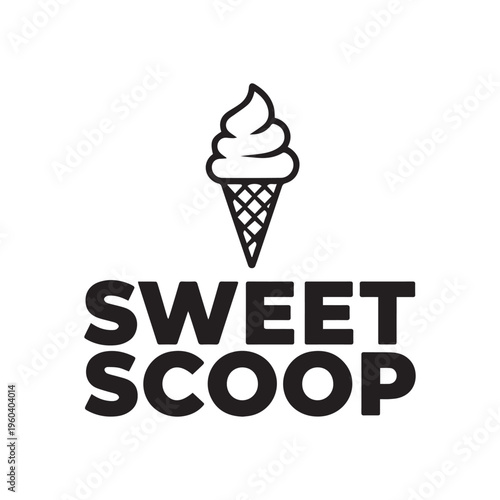 Minimalist Sweet Scoop Ice Cream Shop Logo In Black And White