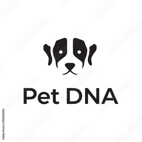 Minimalist Black and White Pet DNA Logo with a Stylized Dog Face