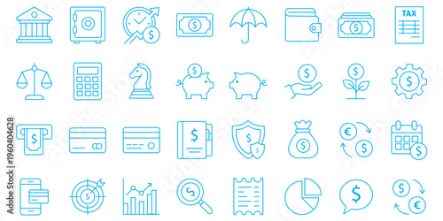 Modern Money and Finance Icon Set . Banking, Investment, Payment Line Icons. Money icon set outline style. 