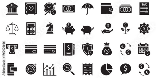 finance and money icon set. Finance and Banking Icons Collection. Money, Wallet, Credit Card, Investment.