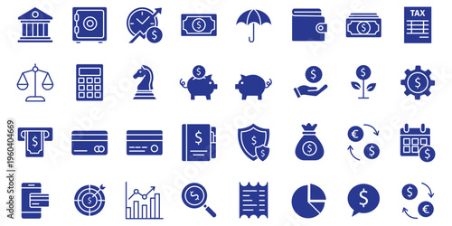 finance and money icon set. Finance and Banking Icons Collection. Money, Wallet, Credit Card, Investment.