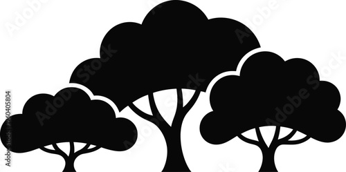 tree silhouette vector illustration set featuring organic cloud like leafy canopies and stylized garden nature silhouettes.