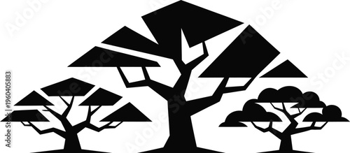 bonsai tree vector illustration set featuring minimalist japanese zen garden aesthetic and stylized nature plant silhouettes design