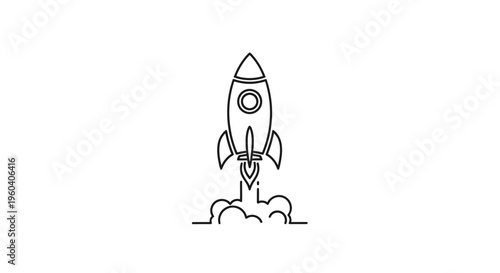Minimalist Rocket Launching into Space with Smoke Trail - Vector Icon