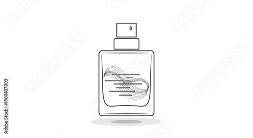 Minimalist Perfume Bottle Icon with Abstract Swirl Inside, Line Art Design