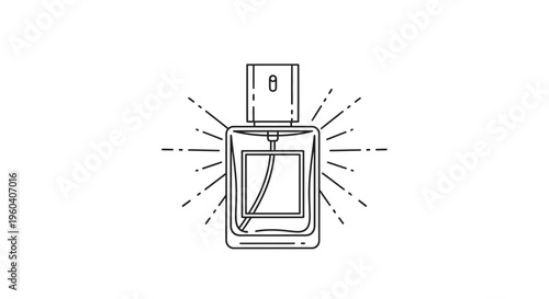 Minimalist Perfume Bottle Icon with Radiant Lines - Elegant Fragrance Symbol