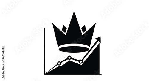 Royal Growth: A sleek, minimalistic icon portraying a regal crown superimposed upon a rising graph, symbolizing leadership and upward trajectory in business and achievement.