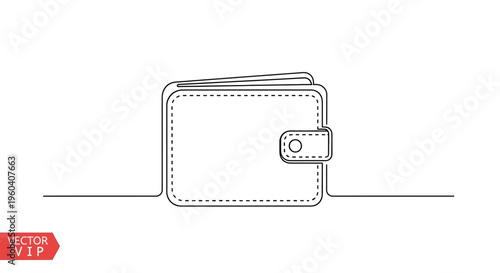 Minimalist Line Art Wallet Icon, Simple Folded Leather Purse with Snap Closure, Vector Graphic