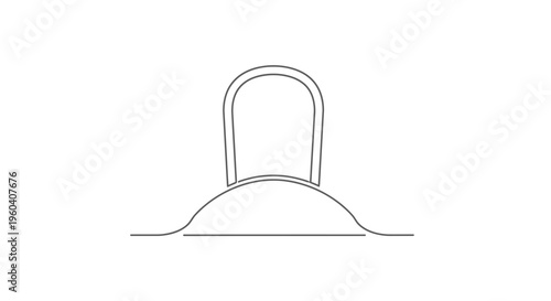Minimalist Line Art Tombstone on Grave, Funeral, Death, Mourning, Cemetery Icon