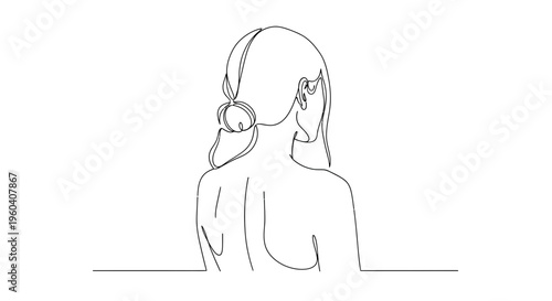 Minimalist Line Art of a Woman's Back with Hair Bun