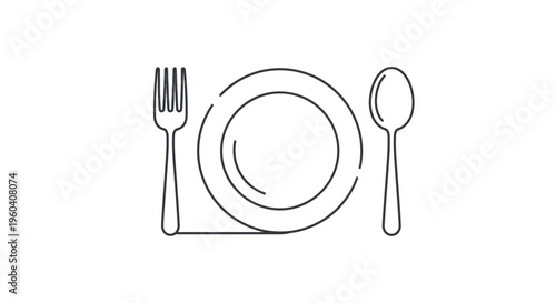 Minimalist Line Art: Plate, Fork, and Spoon - Simple Dining Setup