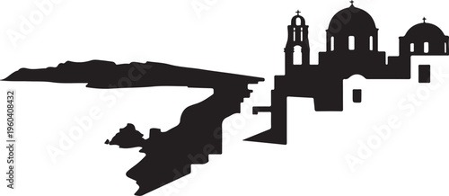 Santorini sunset landscape illustration of coastal oia village buildings greece